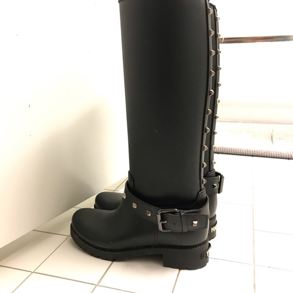 Karl Lagerfeld Black Studded Rubber Wellington Boots - Picture 5 of 7